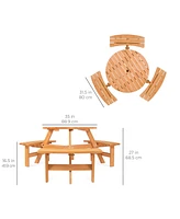 Best Choice Products 6-Person Circular Outdoor Wooden Picnic Table w/ 3 Built-In Benches, Umbrella Hole