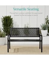 Best Choice Products Indoor Outdoor Steel Garden Bench w/ Geometric Backrest, Foot Levelers