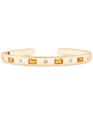 Citrine (1 ct. t.w.) & White Topaz (1/20 ct. t.w.) Cuff Bangle Bracelet in 14k Gold-Plated Sterling Silver