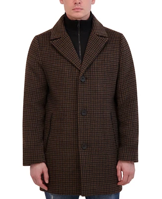 Kenneth Cole Men's Brush Houndstooth Textured Topcoat with Removable Bib