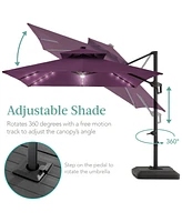 Best Choice Products 10x10ft 2-Tier Square Outdoor Solar Led Cantilever Patio Umbrella w/ Base Included