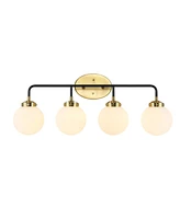 Jonathan Y Caleb 30.75" 4-Light Contemporary Transitional Iron/Glass Led Vanity Light, Brass