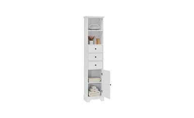 Slickblue White Tall Bathroom Cabinet – Mdf with Painted Finish, 3 Drawers & Adjustable Shelf for Efficient Storage