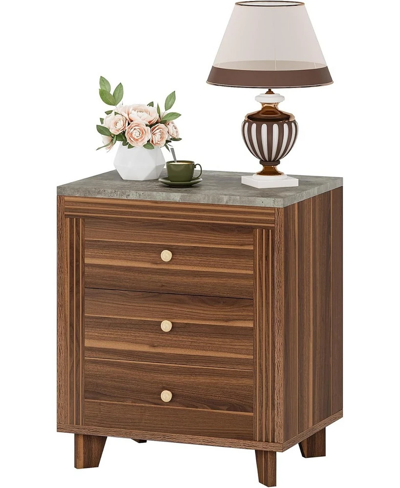 Tribesigns Nightstand with 3 Drawers, Wood Bedside Table Night Stands for Bedroom, Sofa Side End Table with Storage Drawers for Living Room, Small Spa