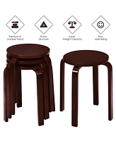 Gymax Set of 4 18" Stacking Stool Round Dining Chair Backless Wood Home Decor Brown
