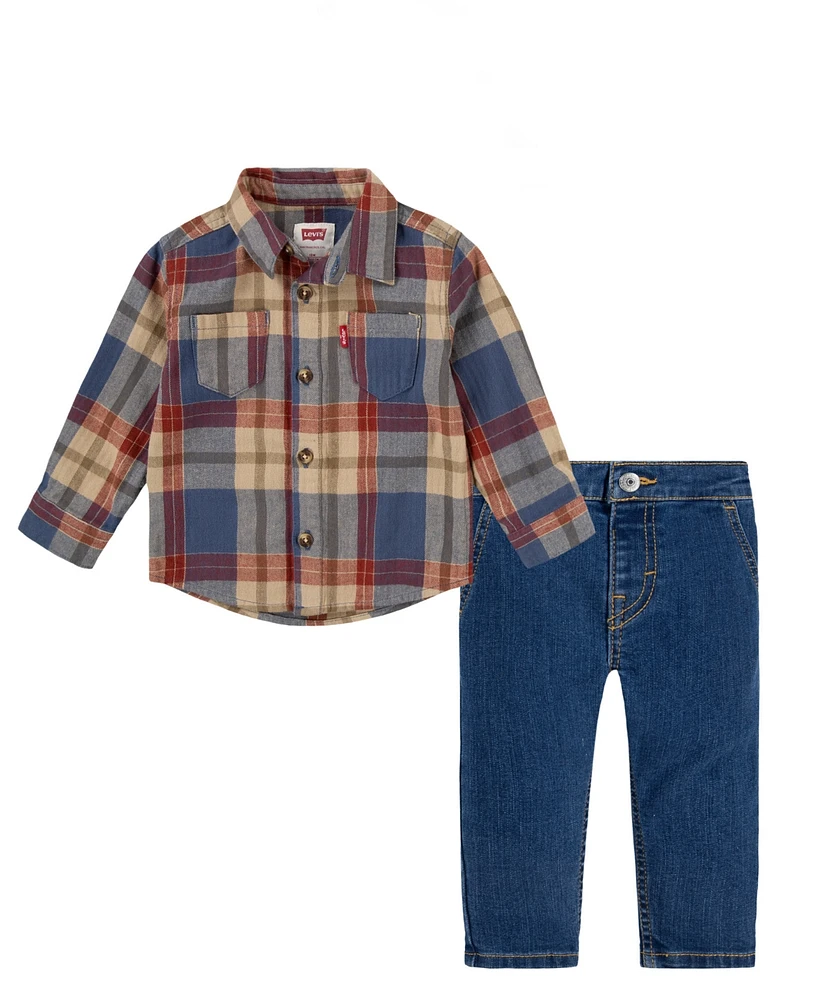 Levi's Infant Boys Flannel Shirt and Taper Pants, 2-Piece Set