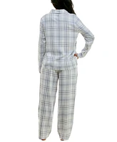 Roudelain Women's Notched-Collar Flannel Pajama Set with Lurex