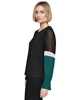 Karl Lagerfeld Paris Women's Colorblocked-Sleeve Top