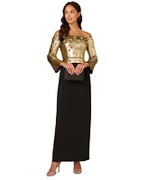 Adrianna Papell Women's Off-The-Shoulder Long-Sleeve Sheath Gown