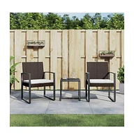 vidaXL 3 piece Patio Dining Set with Cushions Brown Pp Rattan