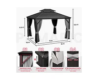 Pamapic 12 ft. x 14 Metal Hardtop Gazebo with Curtains