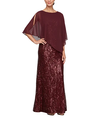 Sl Fashions Petite Chiffon-Cape Sequinned Evening Gown