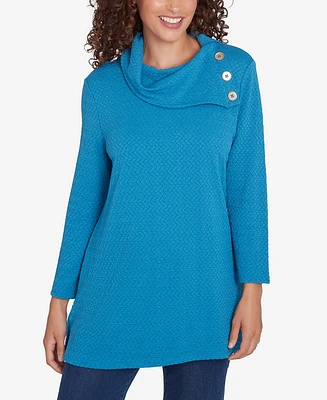 Ruby Rd. Petite Split Cowl Neck Solid Textural Knit Top