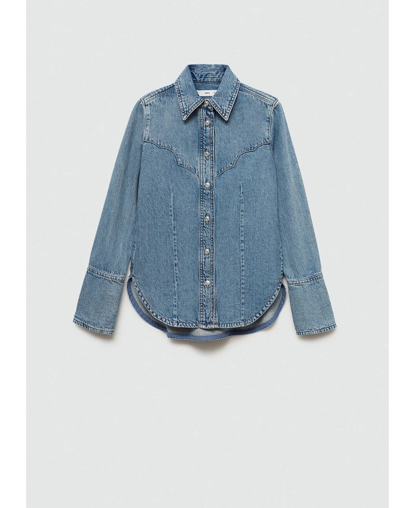 Mango Women's Seams Detail Denim Shirt