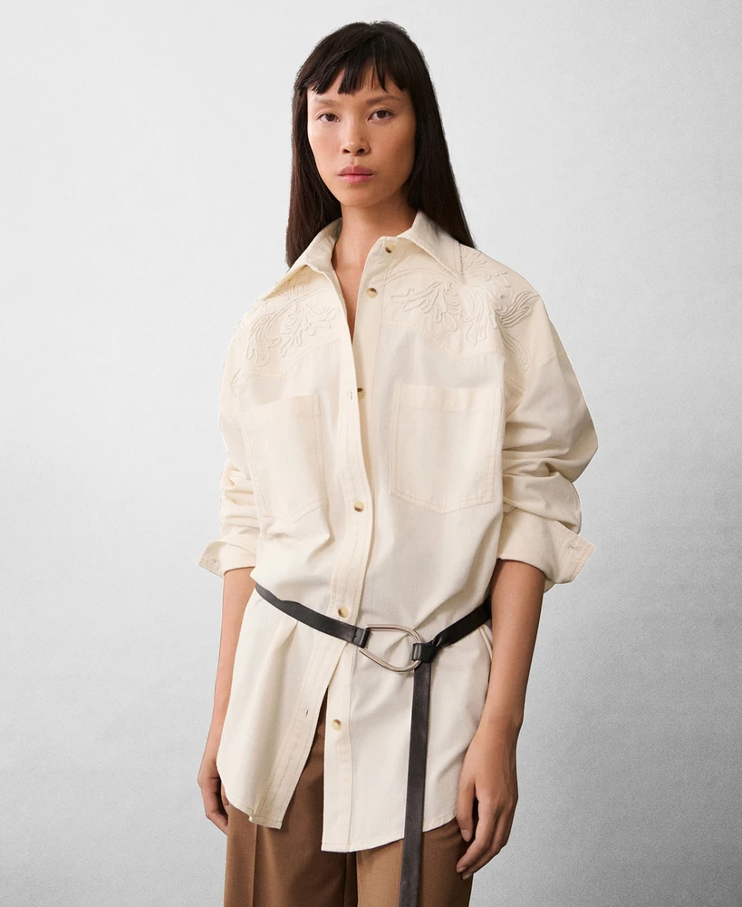 Mango Women's Decorative Stitching Shirt