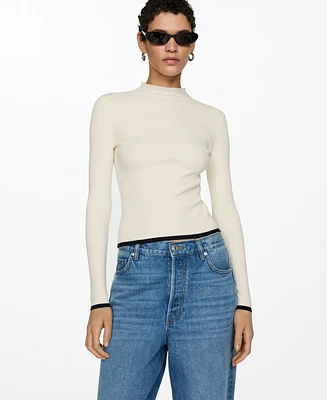 Mango Women's High Collar Ribbed Knit Sweater