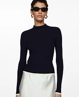 Mango Women's High Collar Ribbed Knit Sweater