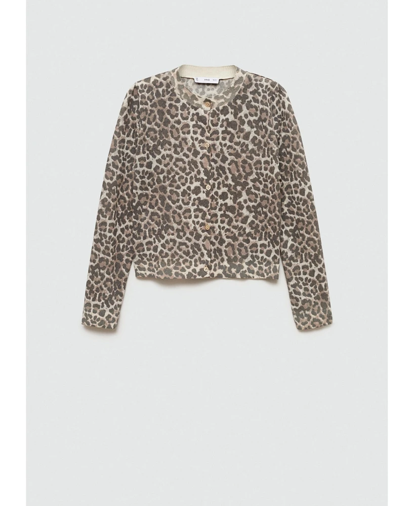 Mango Women's Leopard Knit Cardigan Sweater