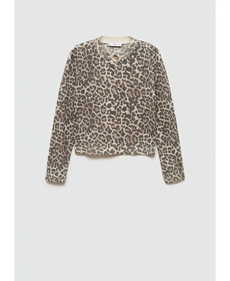 Mango Women's Leopard Knit Cardigan Sweater