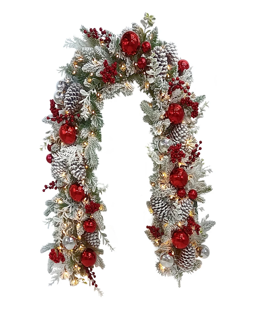 Puleo 6" x 10" Battery-Operated Pre-Lit Flocked Decorated Artificial Garland