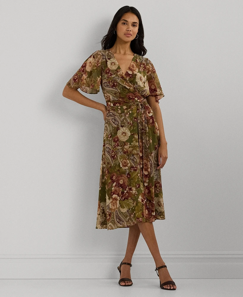 Lauren Ralph Women's Floral Belted Crinkle Georgette Dress