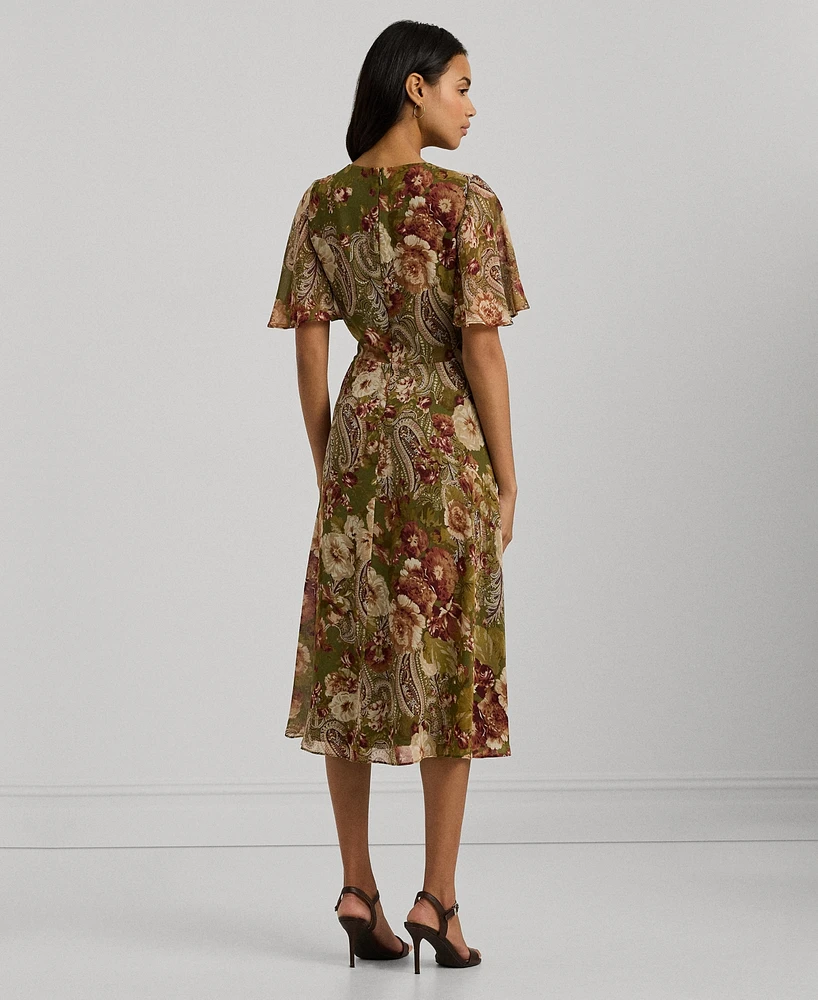 Lauren Ralph Women's Floral Belted Crinkle Georgette Dress