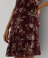 Lauren Ralph Women's Floral Crinkle Georgette Shift Dress