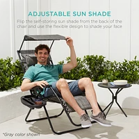 Best Choice Products Folding Zero Gravity Recliner Patio Lounge Chair w/ Canopy Shade, Headrest