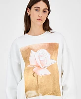 Grayson Threads, The Label Juniors' Rose Graphic Crewneck Sweatshirt