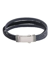 Rhona Sutton Grey Black Leather Stainless Steel Bracelet