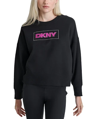 Dkny Sport Women's Rhinestone Crewneck Fleece Sweatshirt