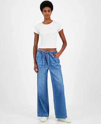 Indigo Rein Juniors' Wide-Leg Drawstring-Waist Jeans