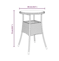 vidaXL Patio Table 23.6"x29.5" Tempered Glass and Poly Rattan