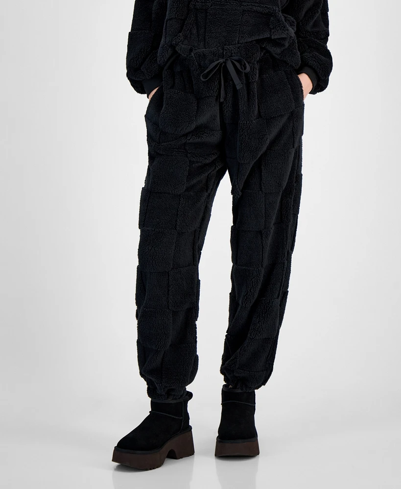 Rebellious One Juniors' High-Rise Embossed Faux-Fur Pants