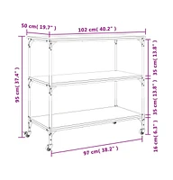 vidaXL Kitchen Trolley Smoked Oak 40.2"x19.7"x37.4" Engineered Wood