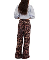 Free People Women's All Out Satin Leopard-Print Pants