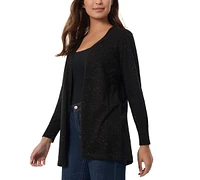 Jones New York Petite Metallic Open-Front Cardigan