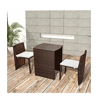 vidaXL 3 Piece Bistro Set with Cushions Poly Rattan