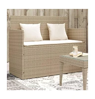 vidaXL Patio Bench with Cushions Beige Poly Rattan