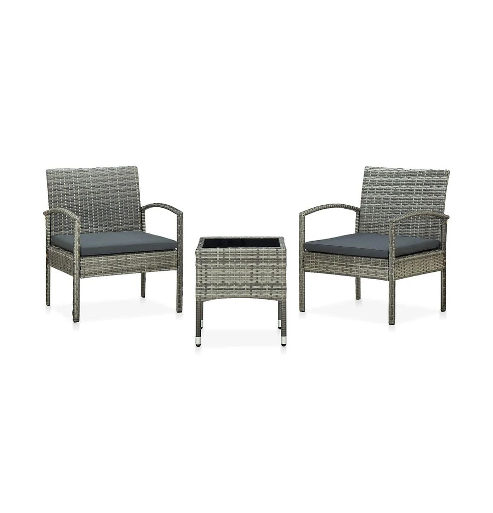 vidaXL 3 Piece Bistro Set with Cushions Poly Rattan Gray