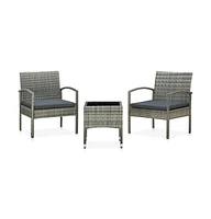 vidaXL 3 Piece Bistro Set with Cushions Poly Rattan Gray