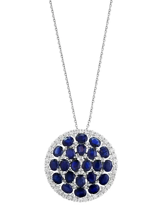 Effy Blue Sapphire (9 ct. t.w.), White Sapphire (7/8 ct. t.w.), & Diamond (1/5 ct. t.w.) Cluster 18" Pendant Necklace in 14k White Gold