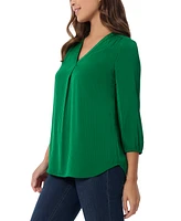 Jones New York Women's Pleated V-Neck 3/4-Sleeve Top