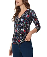 Jones New York Women's Floral-Print Faux-Wrap Top