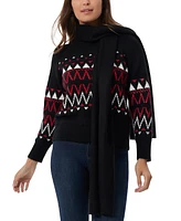 Jones New York Women's Fair Isle Crewneck Sweater & Scarf