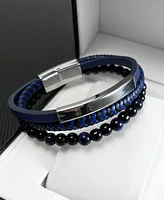 Rhona Sutton Blue Beaded Plated Leather Stainless Steel Bracelet