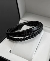 Rhona Sutton Black Identification Leather Stainless Steel Bracelet