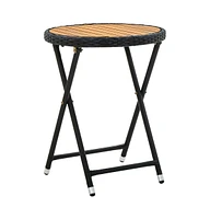 vidaXL Tea Table 23.6" Poly Rattan and Solid Acacia Wood