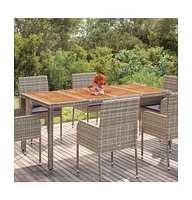 vidaXL Patio Table with Wooden Top Gray 74.8"x35.4"x29.5" Poly Rattan