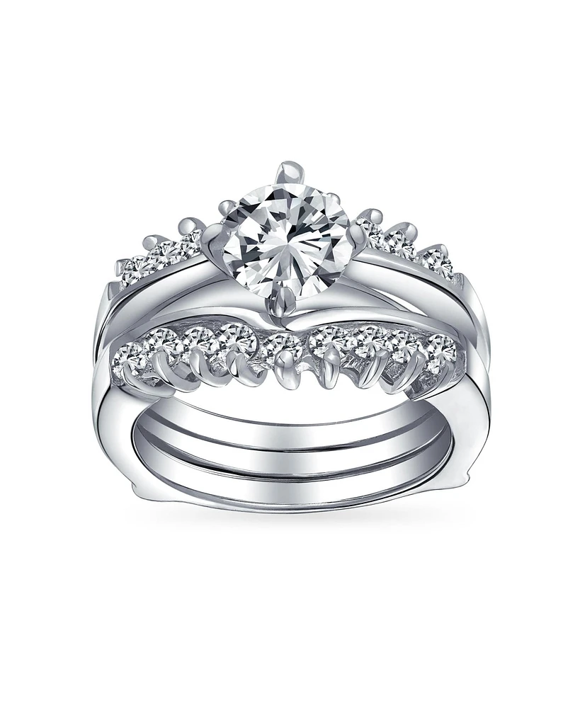 Bling Jewelry 1CT Round Solitaire Cz Band Inset Guard Enhancers promise Ring Set .925 Sterling Silver